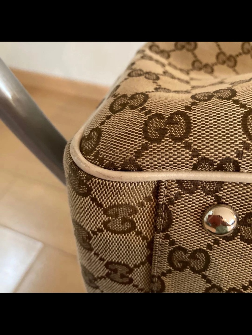 Gucci Brown GG Monogram Tote with Cream Leather Trim - Picture 3 of 7